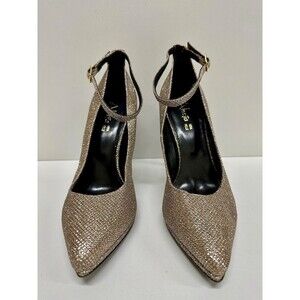 Alesya women size 5.5/36 shiny gold ankle strap buckle stiletto heels shoes